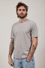 Италианска Мъжка Тениска Gianni Lupo В Светлосив Цвят От 100 Процента Памук